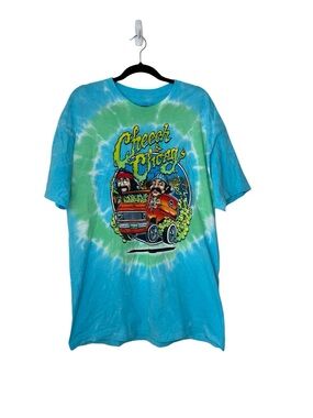 Liquid Blue Cheech & Chong Blue And Green Tie Dye Graphic Short Sleeve T-Shirt